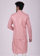 Peach Color Art Silk Nehru Jacket Set